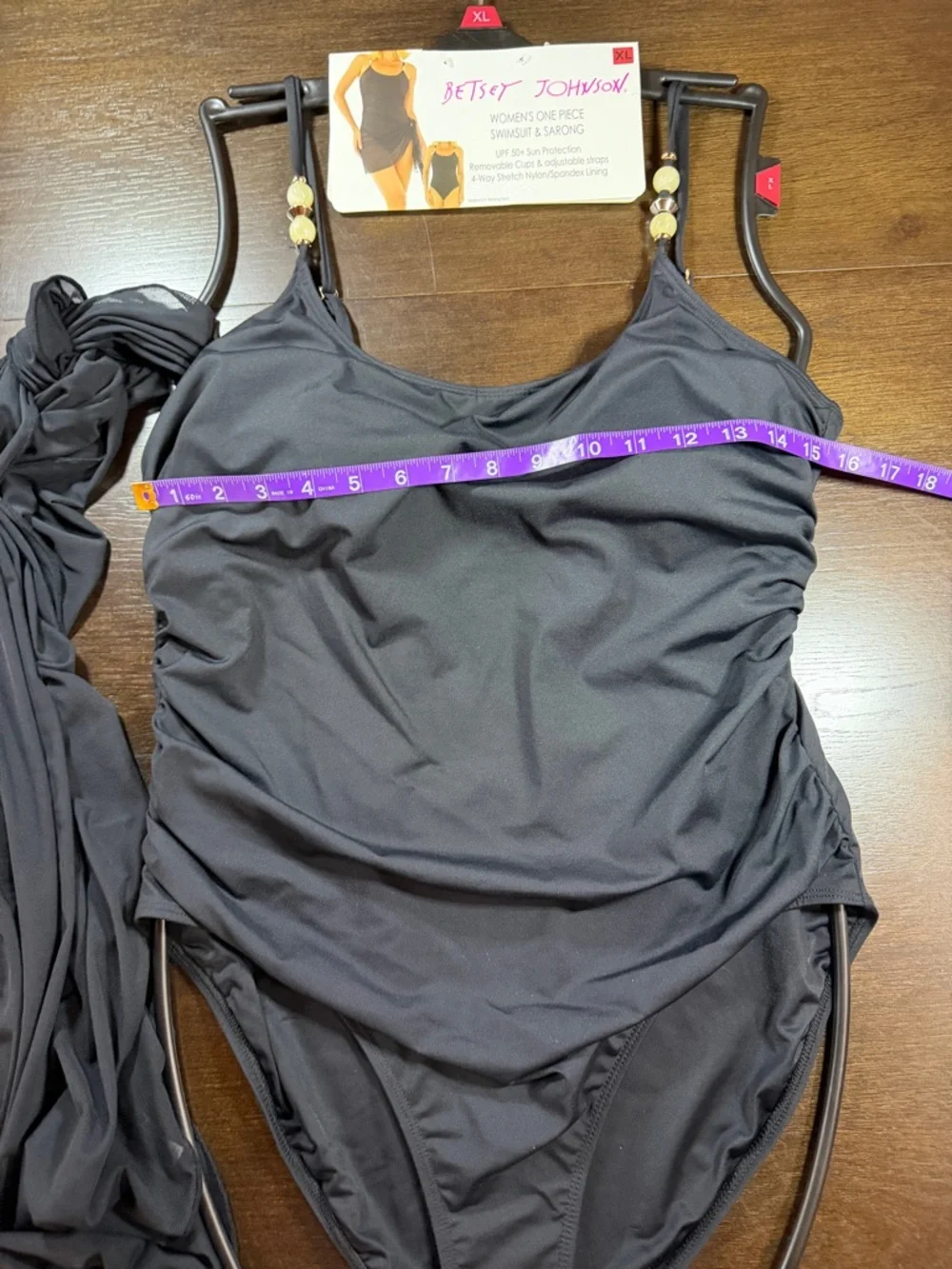 NWT Betsey Johnson Black One Piece Swimsuit XL Resort Glam Beaded